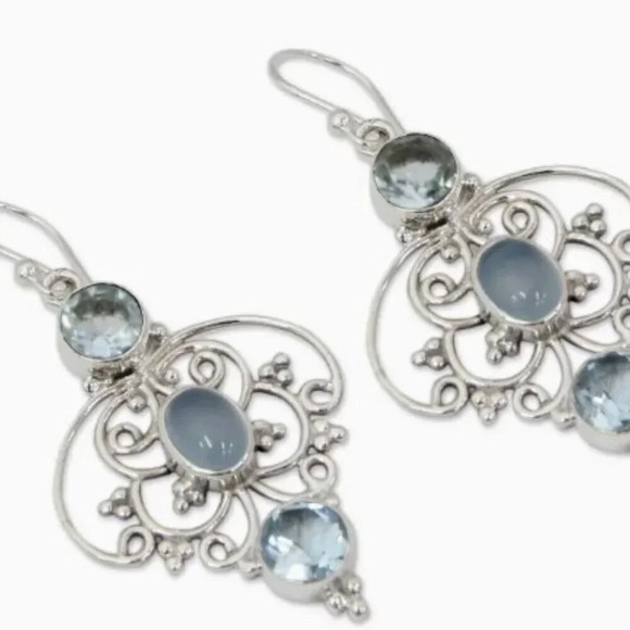 ♥️5 for $25♥️Silver Plated Retro Earrings Hollow Flower Inlaid Waterish Gemstone - Picture 2 of 5